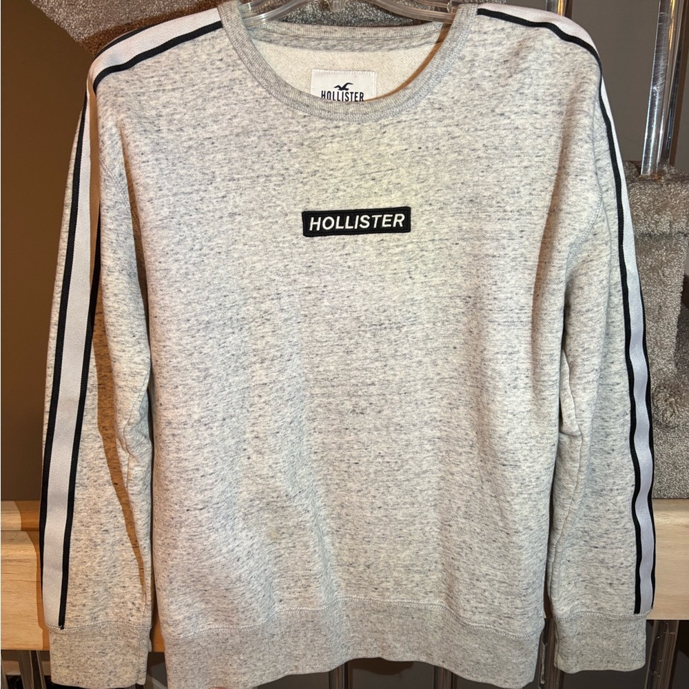 Hollister Light Gray Crewneck Sweater with Black Accents